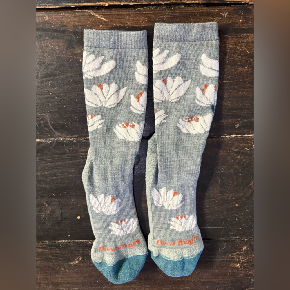Darn Tough wool Gray and Blue Floral Socks